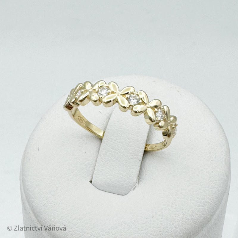 Žluté zlato prsten KYTIČKY se zirkony